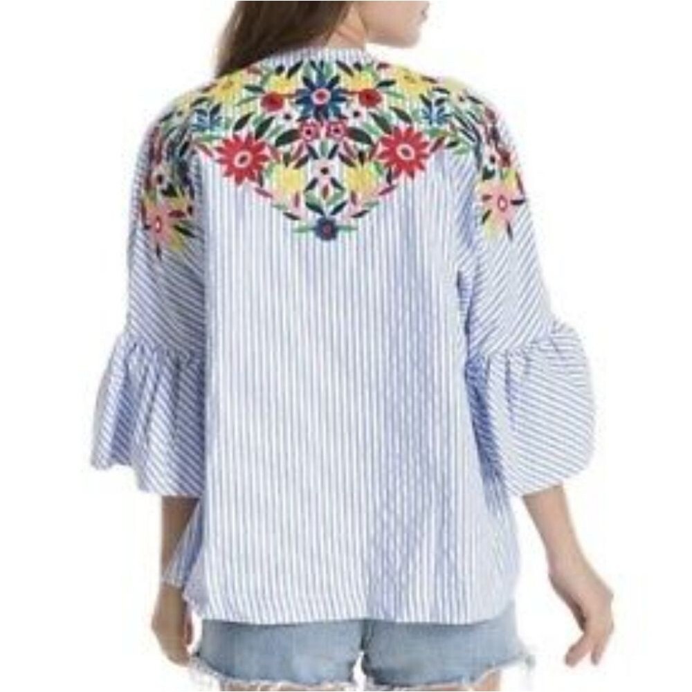 Zara Basic Collection Blue & White Striped Seersu… - image 6